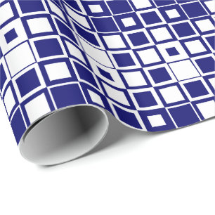 Papel De Presente Azul Marinho Escuro e Branco Quadrado Dentro do Qu