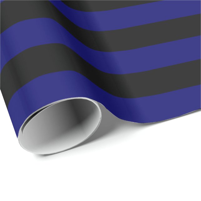 Papel De Presente Azul Marinho Escuro e Listra Preta (Ponta do rolo)