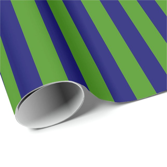 Papel De Presente Azul Marinho Escuro e Listra Verde (Ponta do rolo)