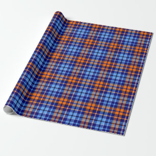 Papel De Presente Azul Marinho Laranja Ciano Xadrez Tarta Desenho 
