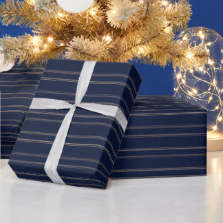 Papel De Presente Azul Marinho Marfim Listras Finas Douradas