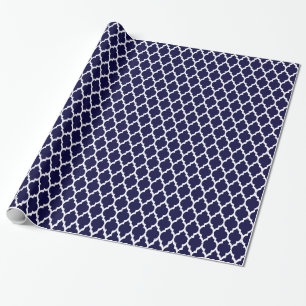 Papel De Presente Azul Marinho Padrão Quatrefoil Marroquino #4