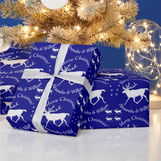 Papel De Presente Azul Marinho Personalizado de Natal para Reindeado (Feriados)