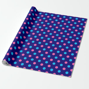 Papel De Presente Azul Marinho Rosa Ciano Padrão de Bolinhas