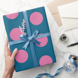 Papel De Presente Azul Marinho Rosa Neon Padrão de Bolinhas Chic