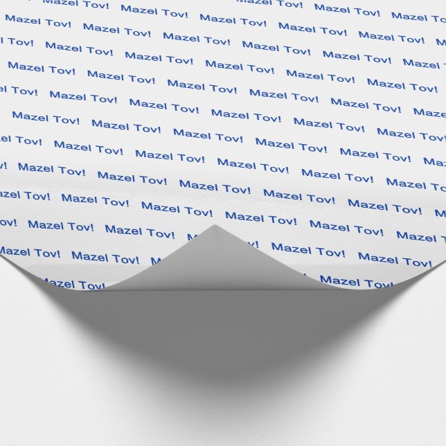 Papel De Presente Azul Mazel Tov! (Parabéns) sobre Branco (Ponta)