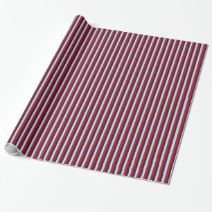 Papel De Presente Azul Náutico, Vermelho, Listra Vertical Prata