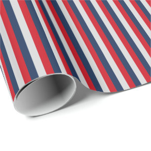 Papel De Presente Azul Náutico, Vermelho, Listra Vertical Prata