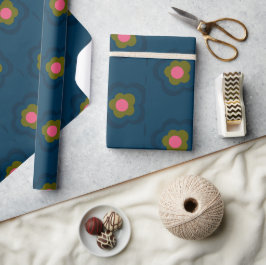 Papel De Presente Azul Naval Rosa Floral Chic Celebre aniversário