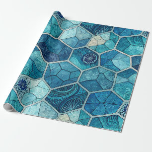 Papel De Presente Azul Oceano Padrão Mosaico – Polígono Irregular