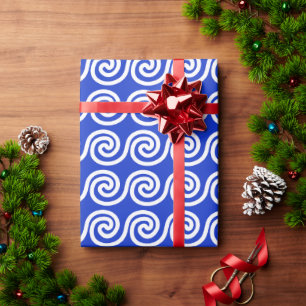 Papel De Presente Azul Padrão de Ondas Chave Meander Grego