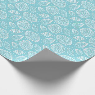 Papel De Presente Azul-padrão de Seashell Costeiro