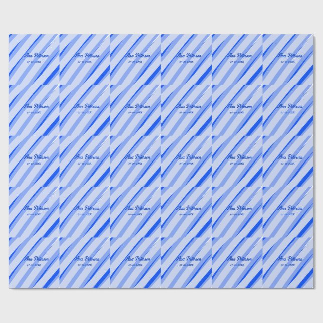Papel De Presente Azul pastel adicionar nome data boho retro padrão  (Aberto)