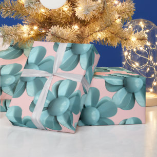 Papel De Presente Azul Pastel Antigo MOD Flor de Margarida Casamento