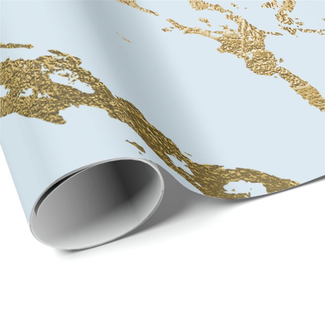 Papel De Presente Azul Pastel Celestial Dourado Marble Shiny Glam (Ponta do rolo)