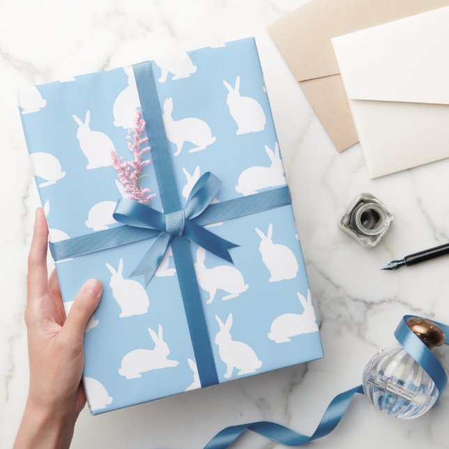 Papel De Presente Azul Pastel Com Padrão de Coelho Branco Fofa Pásco (Presentear)
