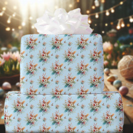 Papel De Presente Azul Pastel Floral Cruz Páscoa Aquarela