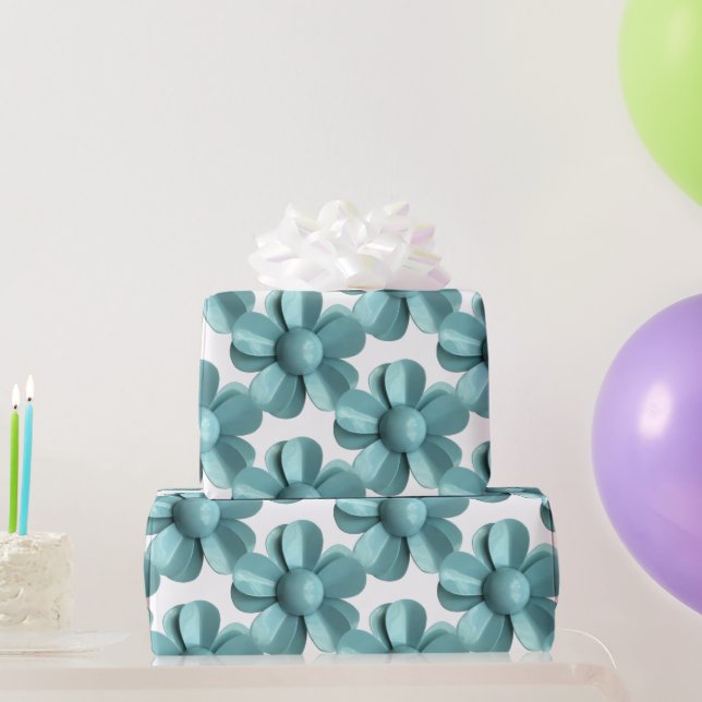 Papel De Presente Azul Pastel Rétro Margarida MOD Flor em Floraison (Presentes para festas)