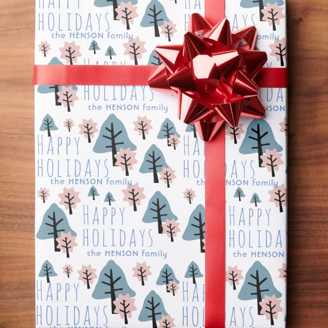 Papel De Presente Azul Pastel Rosa Biscoito Sino Estrela Árvores Nat (Criador carregado)