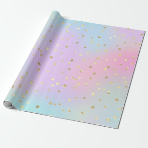 Papel De Presente Azul Pastel Rosa Roxo Pequeno Pontos Dourados Bril