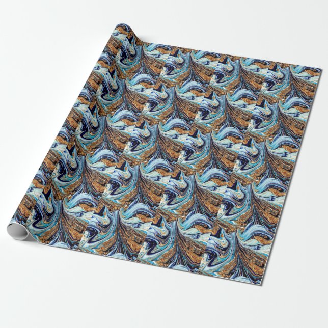 Papel De Presente Azul Persa Agate: Textura Luxuosa Oriental (Desenrolado)