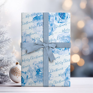 Papel De Presente Azul Personalizado Feliz Natal Roteiro Floral