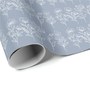 Papel De Presente Azul Poeirento Vintage Floral Casamentos Nupciais