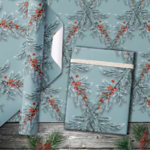 Papel De Presente Azul-prateado Vermelho Berries Látce Azul