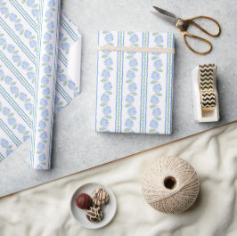 Papel De Presente Azul Préppy e Listra de Hortênsia Verde