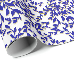 Papel De Presente Azul Profundo Folha Castanha Floral Botânica