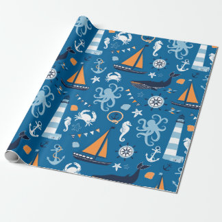 Papel De Presente Azul profundo todas as coisas náuticas