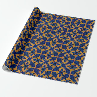 Papel De Presente Azul-regal e Dourado Motif Crest Heraldry