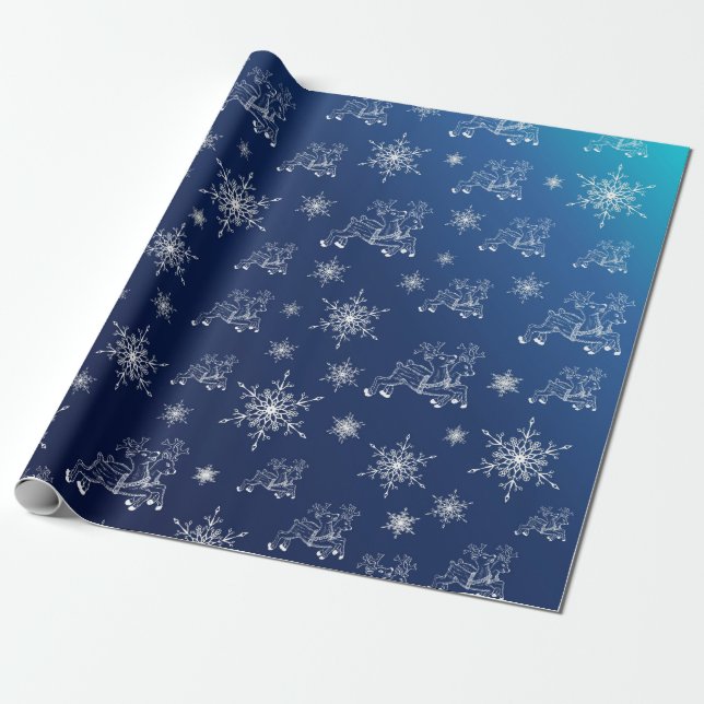 Papel De Presente azul,rena, estrela, estrelas, floco de neve, natal (Desenrolado)