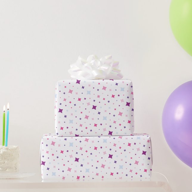 Papel De Presente Azul Rosa Estrelas Roxas Espaço Cósmico. (Presentes para festas)