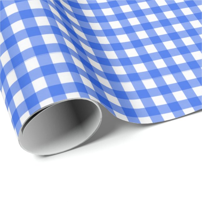 Papel De Presente Azul royal| Papel Branco De Lavagem De Gingham (Ponta do rolo)