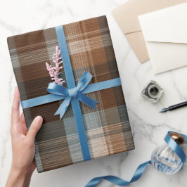 Papel De Presente Azul Rústico Marrom Gergim Xadrez Padrão Xadrez De