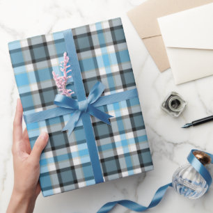 Papel De Presente Azul tartan clássico e branco