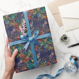 Papel De Presente Azul Tinta Moderno Multicolor com Brilho Falso