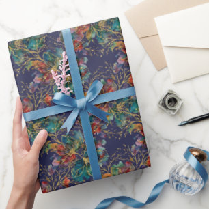 Papel De Presente Azul Tinta Moderno Multicolor com Brilho Falso
