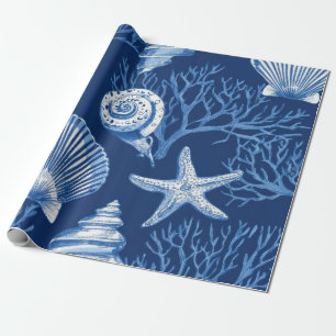 Papel De Presente Azul Toalete Costeiro Padrão Coral (2)