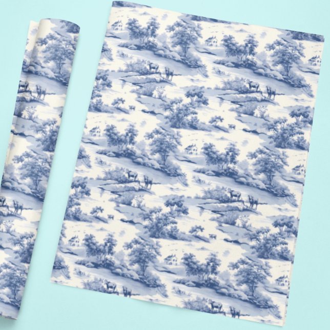 Papel De Presente Azul Toile De Jouy Pastagem Francesa Elegante (Criador carregado)