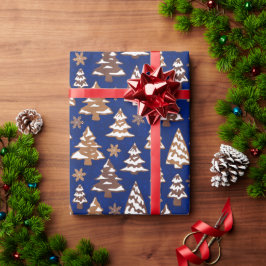 Papel De Presente Azul-Tree Gingercake Natal