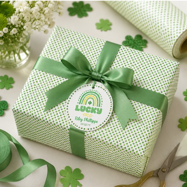 Papel De Presente Azul Trevo & Arco-Íris Sortudo Um Primeiro Anivers (Blue Clover & Rainbow Lucky One First Birthday Wrapping Paper)
