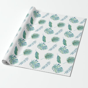 Papel De Presente Azul Tropical Aquarela Sai Aniversário
