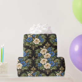 Papel De Presente Azul Tropical Floral de Palmeira