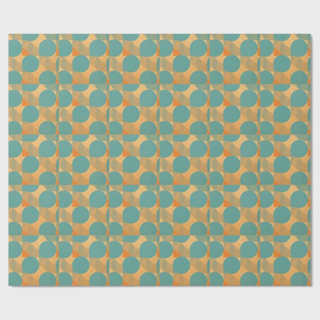 Papel De Presente Azul-turquesa, Bege e Laranja em Padrão de Estilo  (Aberto)