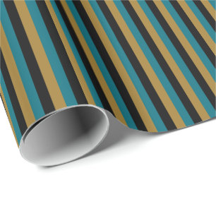 Papel De Presente Azul Turquesa, Preto, Listra Vertical Dourado Fosc