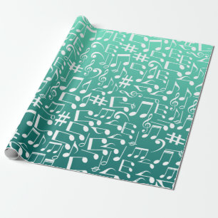 Papel De Presente Azul Verde Mar Teal Aquamarine Notas Musicais