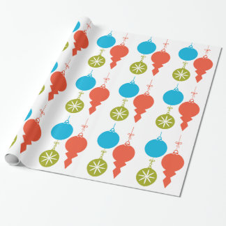 Papel De Presente Azul verde vermelho dos enfeites de natal retros