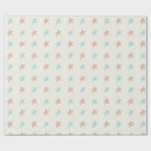 Papel De Presente Azul Vermelho de padrão estelar desbotado
